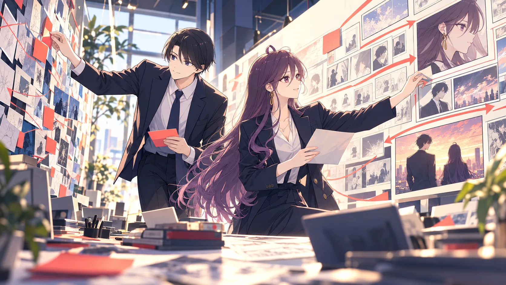 漫画動画のストーリーを設計する制作風景